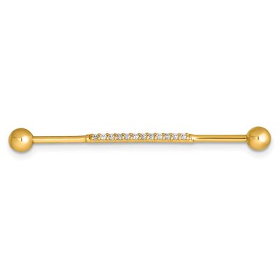 16 Gauge Polished CZ Industrial Bar 14k Gold, MPN: BD321, UPC: