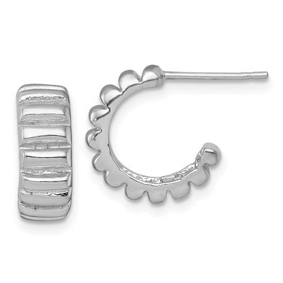 Polished and Textured Post Hoop Earrings Sterling Silver Rhodium-Plated, MPN: QE17980, UPC: