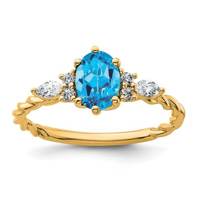 Diamond and Blue Topaz Twisted Ring 14k Gold Polished, MPN: RM9791-BT-017-YAA, UPC: