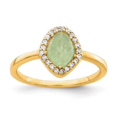 Green Stone &amp; CZ Ring Sterling Silver Gold-Tone, MPN: QR6866, UPC: 883957965444