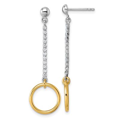 Gold-Plated CZ Circle Dangle Earrings Sterling Silver Rhodium-Plated, MPN: QE18063, UPC: