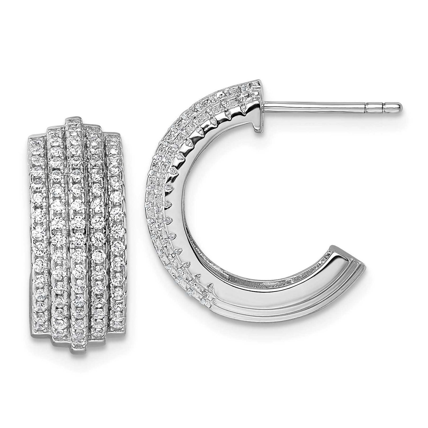 5 Row Post J-Hoop Earrings Sterling Silver Rhodium-Plated, MPN: QE18090, UPC:
