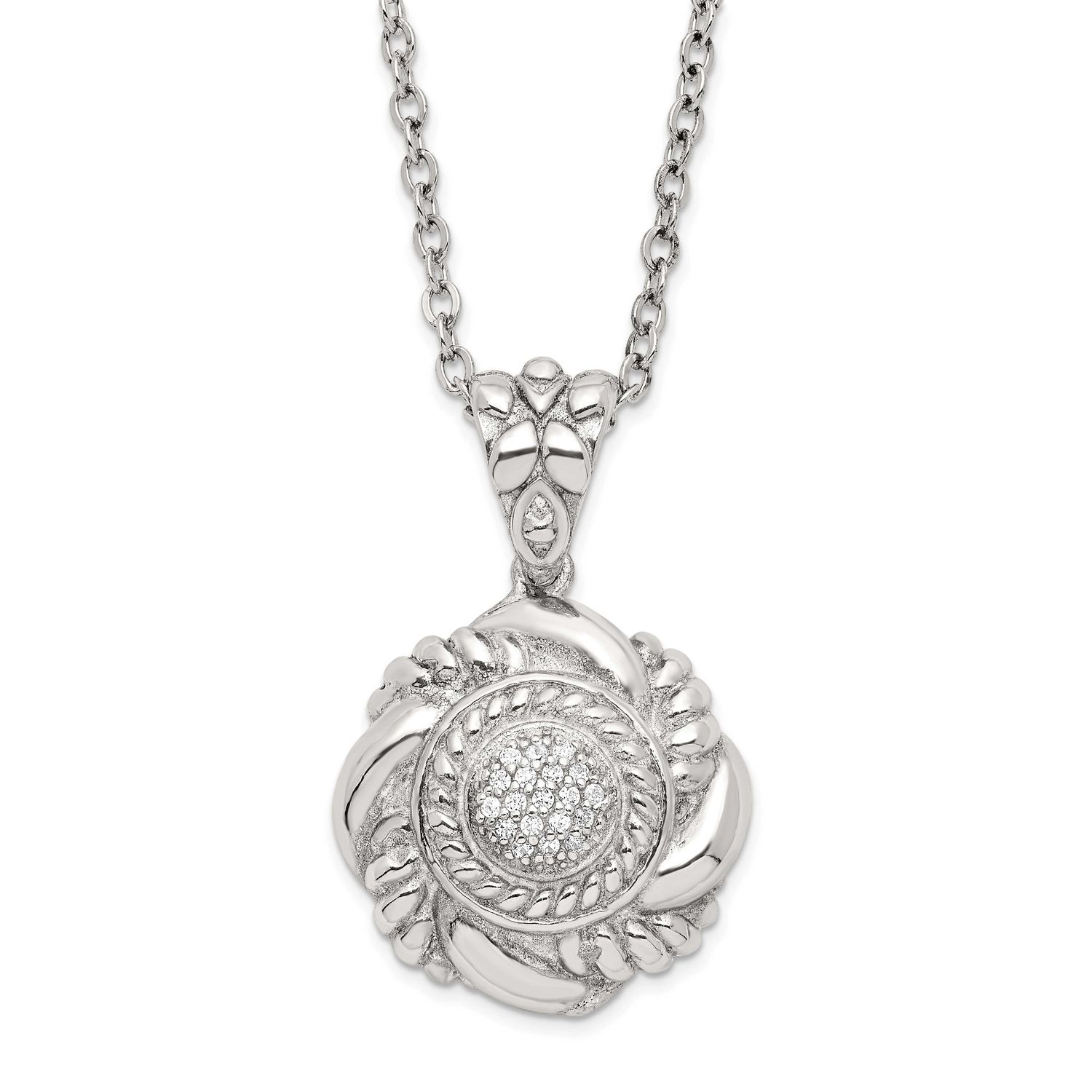 Fancy Twisted CZ Circle Necklace Sterling Silver Polished, MPN: QG4540-17, UPC: 191101414374
