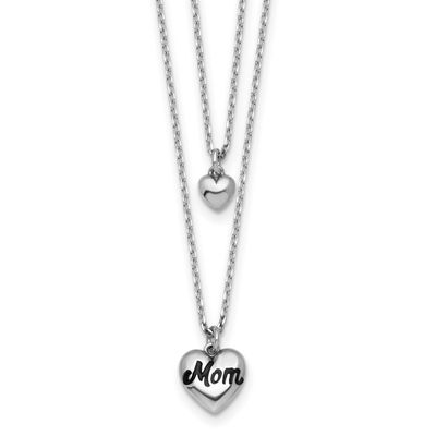 2 Strand Enamel Mom Heart with 1 Inch Extension Necklace Sterling Silver Rhodium-Plated, MPN: QG696…