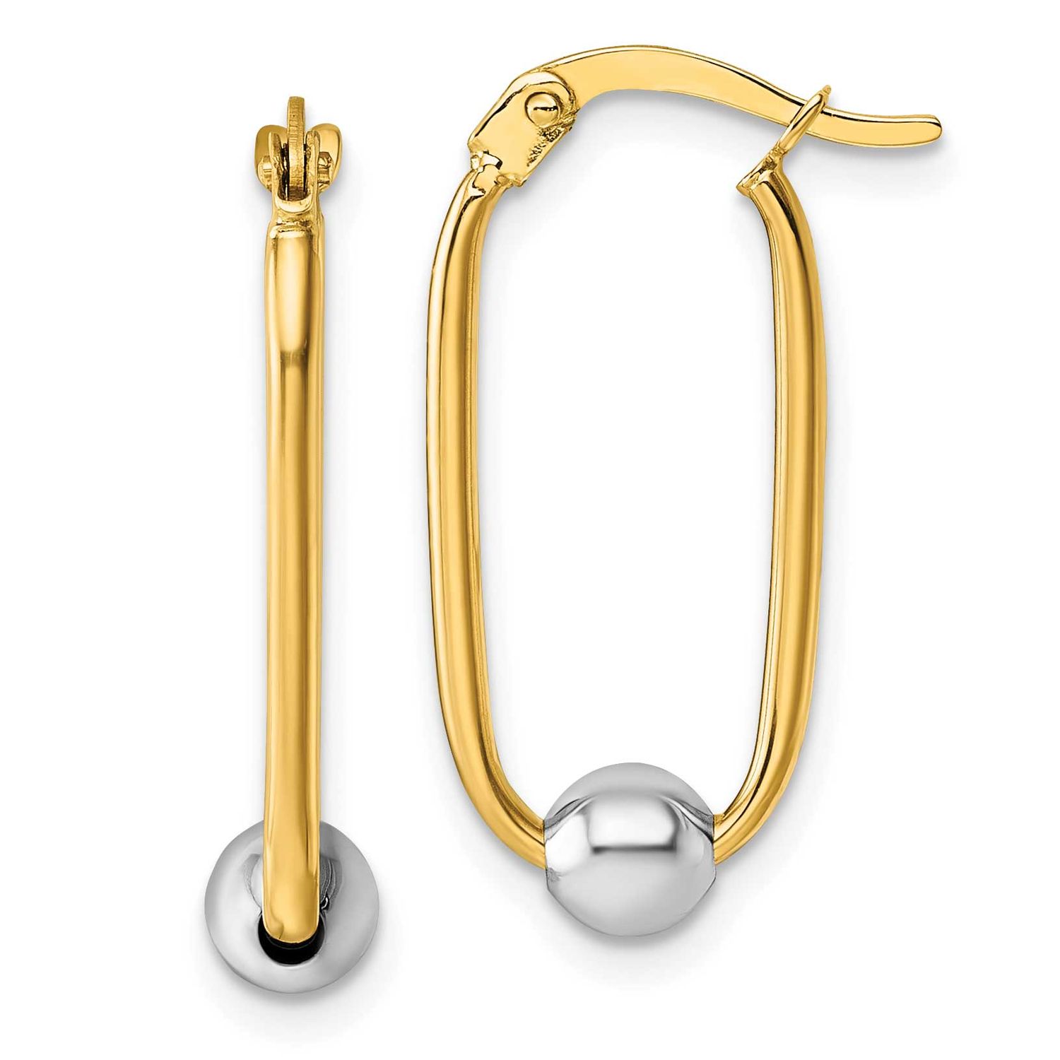 Beads Oval Hoop Earrings 14K Two Tone Gold Polished, MPN: TF2462, UPC: