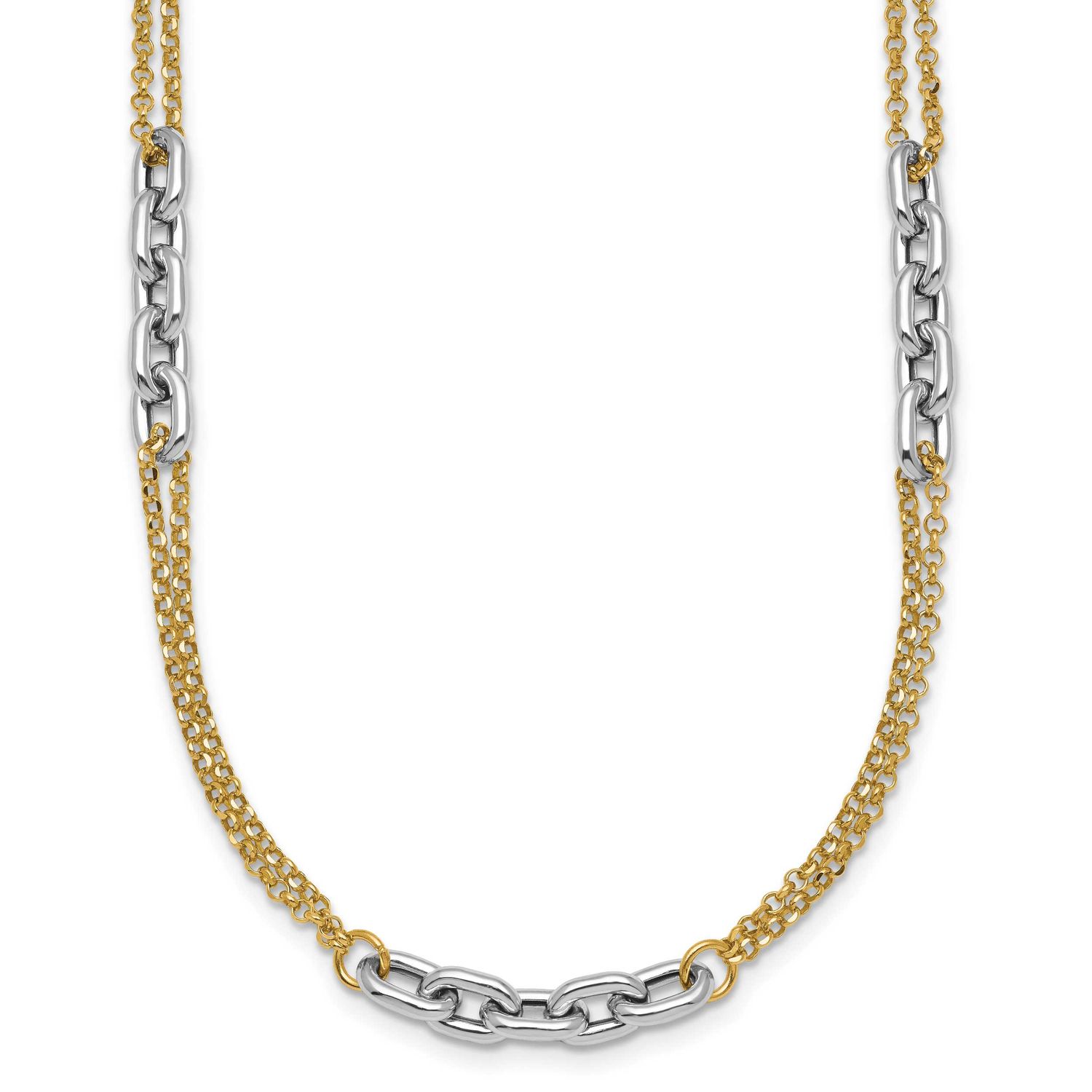 17 Inch with 2 Inch Extender Fancy Link Necklace 14K Two Tone Gold Polished, MPN: SF3221-17, UPC: