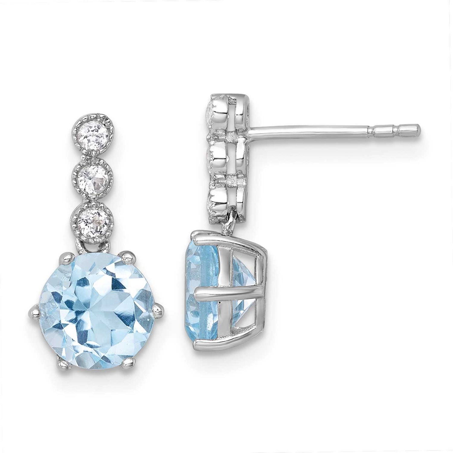 Bt and White Topaz Post Dangle Earrings Sterling Silver Rhodium-Plated Polished, MPN: QE18319BT, UP…