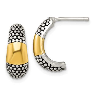 Gold-Tone Polished Antiqued Textured Post J-Hoop Earrings Sterling Silver, MPN: QE17976, UPC: