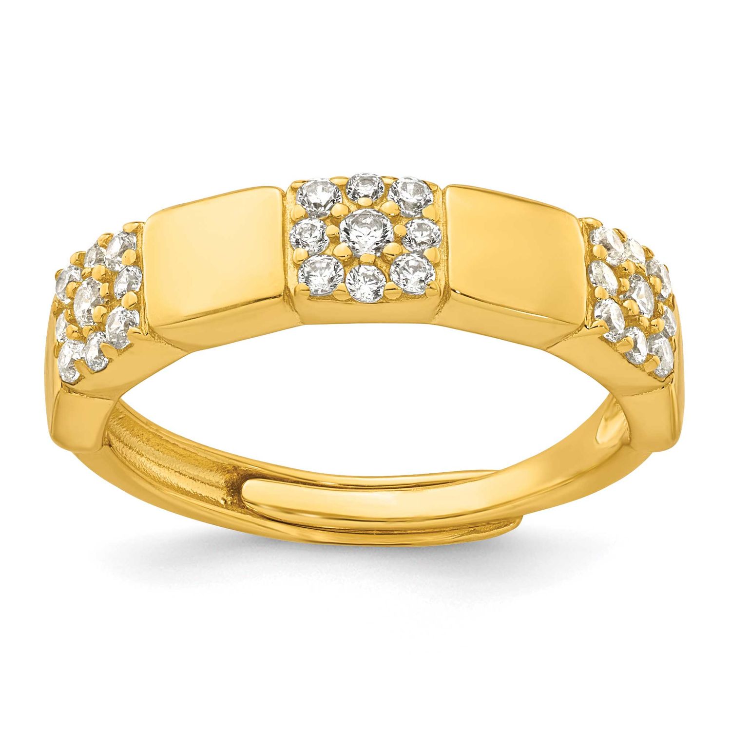 Pave CZ Squares Adjustable Ring Sterling Silver Gold-Tone Polished, MPN: QR7725GP, UPC: