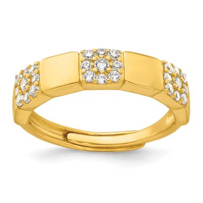 Pave CZ Squares Adjustable Ring Sterling Silver Gold-Tone Polished, MPN: QR7725GP, UPC: