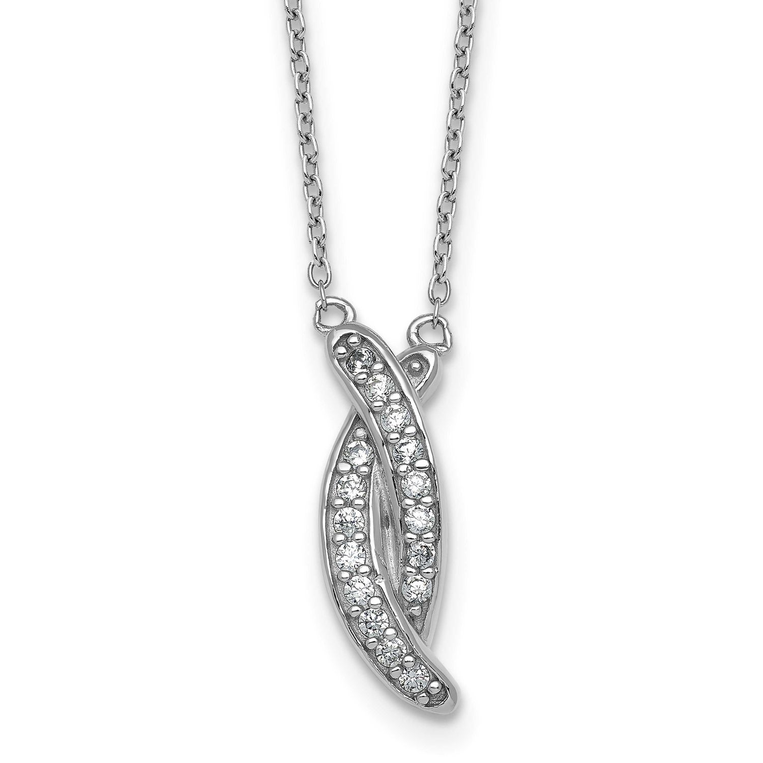 Fancy CZ x 16 Inch with 1.75 Inch Extension Necklace Sterling Silver Rhodium-Plated Polished, MPN: …