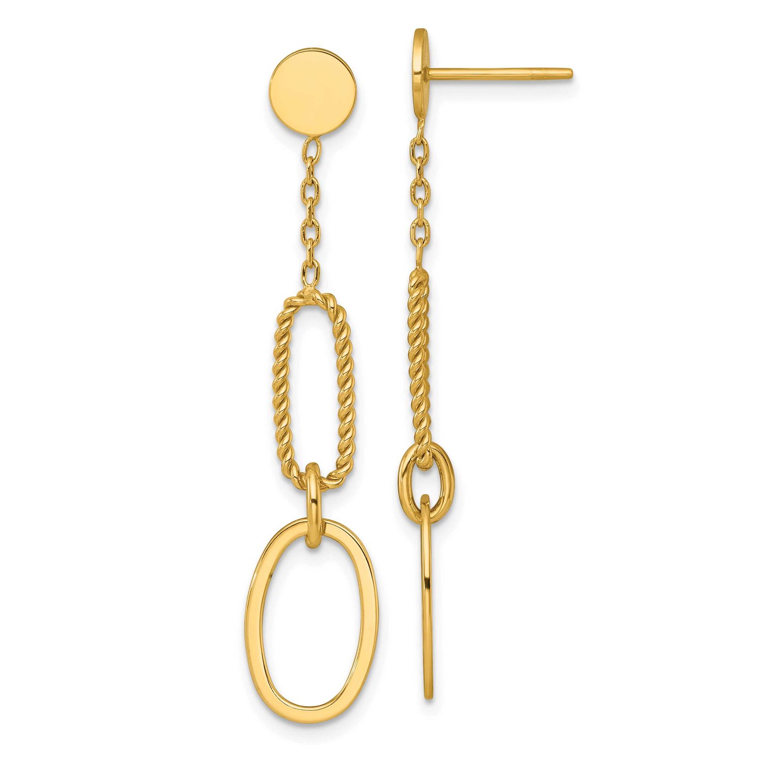 Twisted Oval Link Dangle Post Earrings 14k Gold Polished, MPN: SF3236E, UPC: