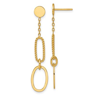 Twisted Oval Link Dangle Post Earrings 14k Gold Polished, MPN: SF3236E, UPC: