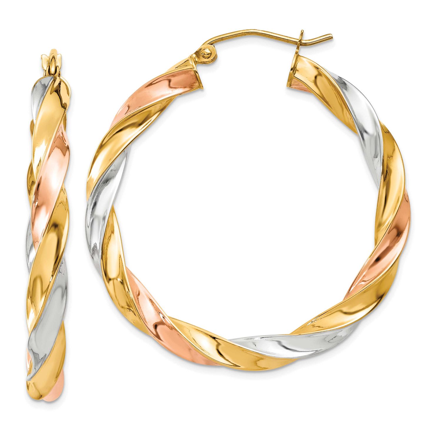 Tri-Color Light Twisted Hoop Earrings 10k Gold, MPN: 10TF655, UPC:
