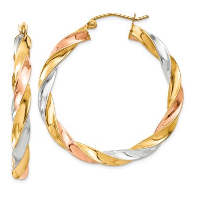 Tri-Color Light Twisted Hoop Earrings 10k Gold, MPN: 10TF655, UPC: