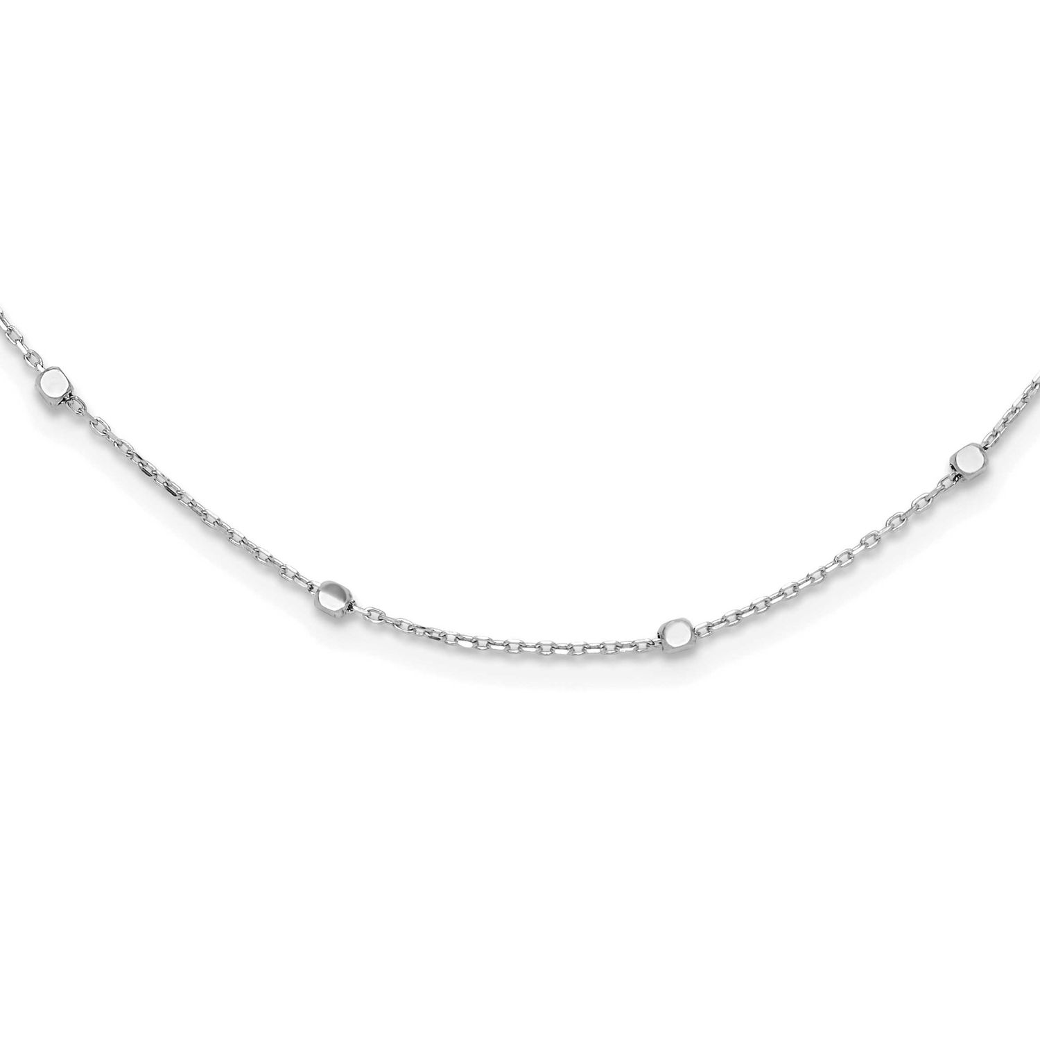 Polished Cube Stations with 2 Inch Extender Necklace 14k White Gold, MPN: SF2975W-16, UPC: