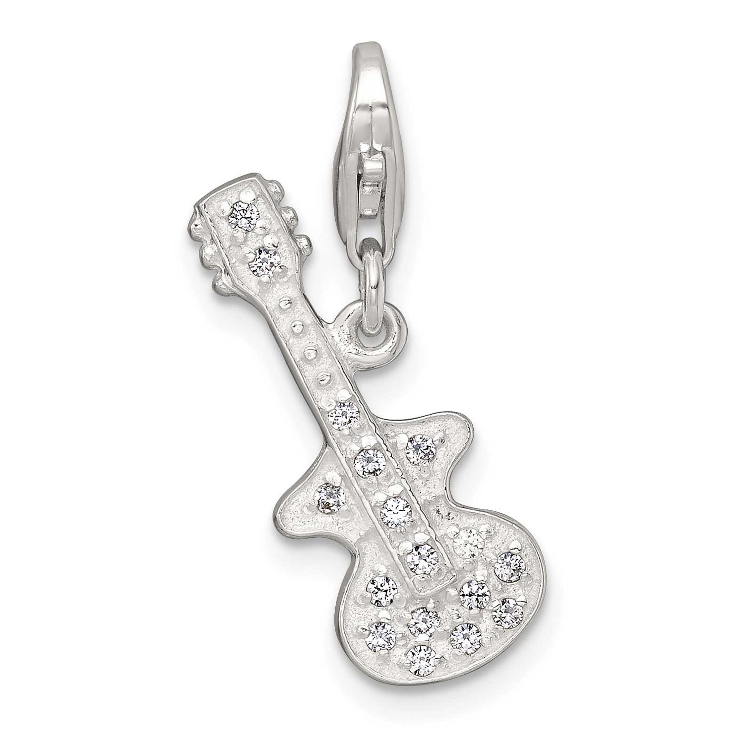 CZ Guitar with Lobster Clasp Charm Sterling Silver Polished, MPN: QC11597, UPC: