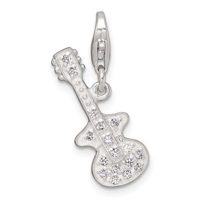 CZ Guitar with Lobster Clasp Charm Sterling Silver Polished, MPN: QC11597, UPC: