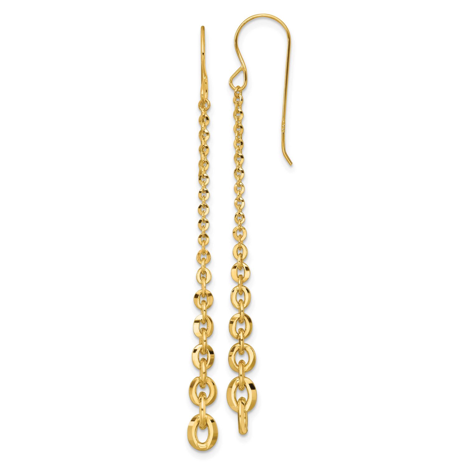 Fancy Graduated Link Dangle Shepherd&#39;s Hook Earrings 14k Gold Polished, MPN: SF3281E, UPC: