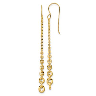 Fancy Graduated Link Dangle Shepherd&#39;s Hook Earrings 14k Gold Polished, MPN: SF3281E, UPC: