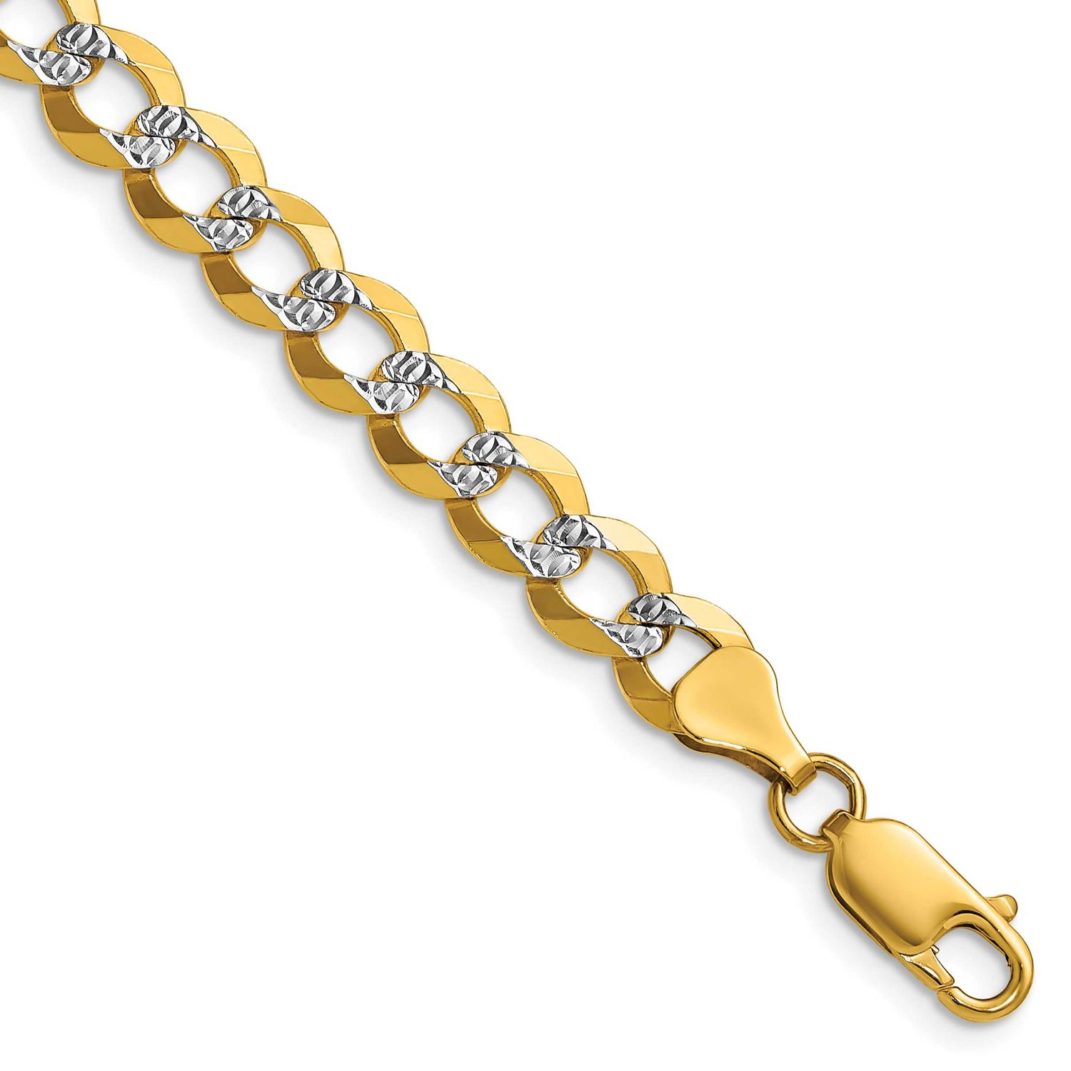 7.2mm Lightweight Pavc Flat Cuban Chain 8 Inch 14k Gold, MPN: PCB180-8, UPC: