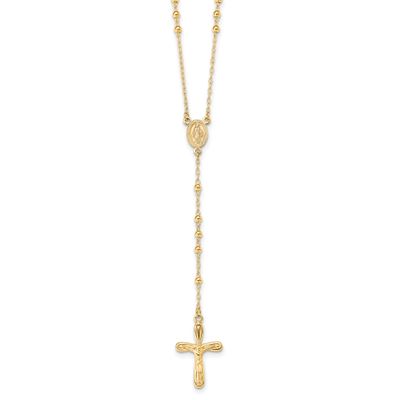 Flash Gold-Plated Polished Crucifix Rosary 18 Inch Necklace Sterling Silver, MPN: QH4995GP-18, UPC: