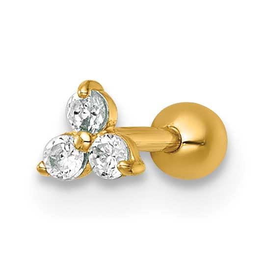 18 Gauge Polished CZ Labret Stud 14k Gold, MPN: BD305, UPC:
