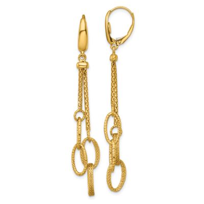 Textured Woven Dangle Leverback Earrings 14k Gold Polished, MPN: SF3216E, UPC: