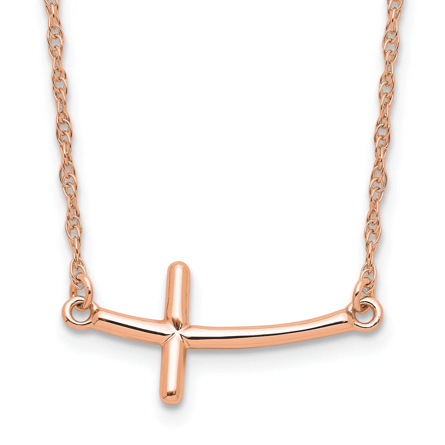 Rg-Plated Large Sideways Curved Cross Necklace Sterling Silver, MPN: QG3464P-16, UPC: