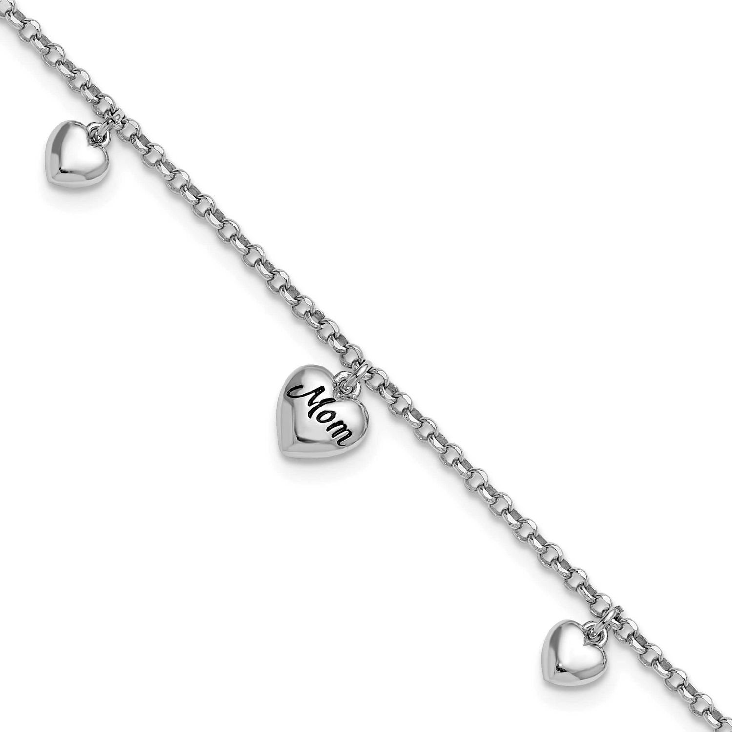 Heart Enamel Mom Heart 6.5 Inch with .75 Inch Extension Bracelet Sterling Silver Rhodium-Plated, MP…