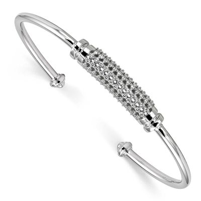 CZ Cuff Bangle Sterling Silver Rhodium-Plated, MPN: QB1173, UPC: 191101676611