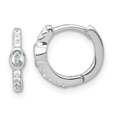 Round and Oval CZ Hinged Round Hoop Earrings Sterling Silver Rhodium-Plated, MPN: QE18117, UPC: