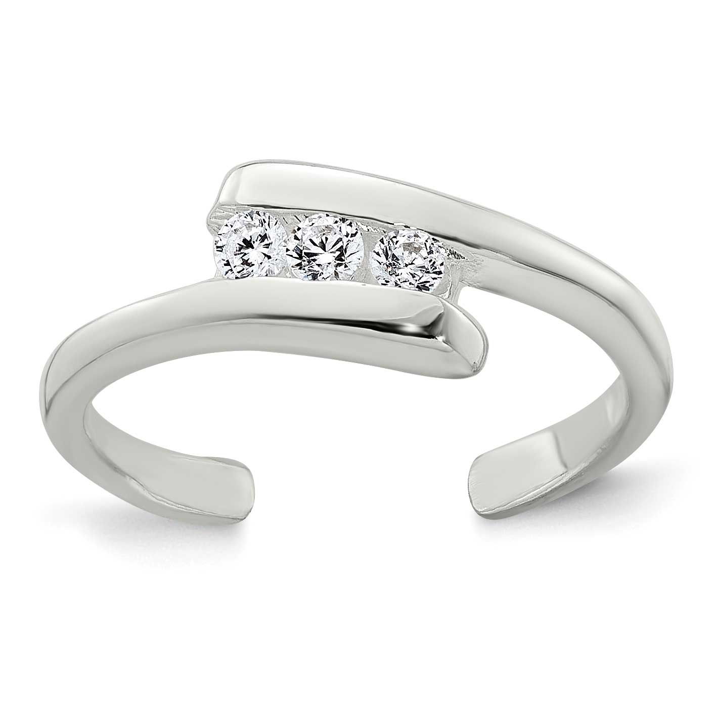 3 Stone CZ Bypass Adjustable Toe Ring Sterling Silver Polished, MPN: QR7673, UPC:
