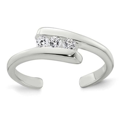 3 Stone CZ Bypass Adjustable Toe Ring Sterling Silver Polished, MPN: QR7673, UPC: