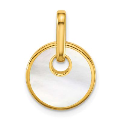 Polished Mother of Pearl Circle Drop Pendant Sterling Silver Gold-Plated, MPN: QG7147P, UPC: