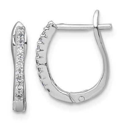 Polished CZ Hoop Earrings Sterling Silver Rhodium-Plated, MPN: QE18121, UPC: