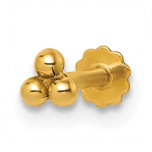 Triple Ball 16 Gauge Labret Stud 14k Gold Polished, MPN: BD293, UPC: