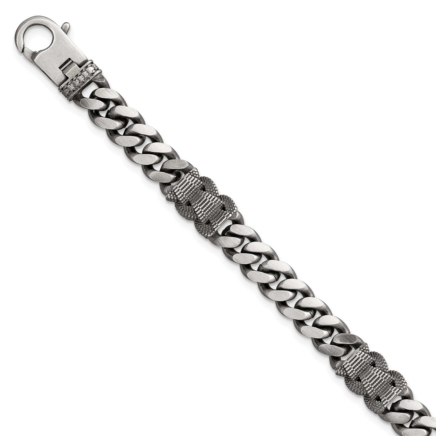 Black Ruthenium Brushed Flat Curb Chain Men&#39;s Bracelet 8.5 Inch Sterling Silver, MPN: QG6917-8.5, U…