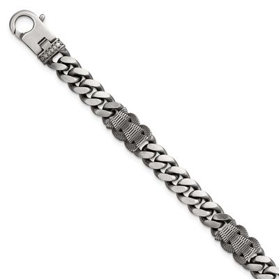 Black Ruthenium Brushed Flat Curb Chain Men&#39;s Bracelet 8.5 Inch Sterling Silver, MPN: QG6917-8.5, U…