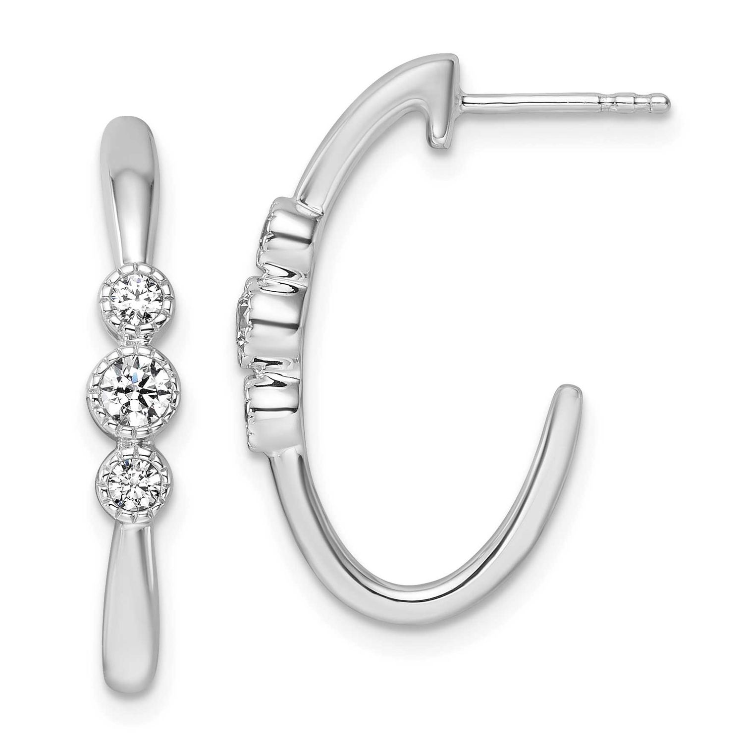 Polished Diamond Fashion J-Hoop Post Earrings 14k White Gold, MPN: EM10799-040-WAA, UPC: