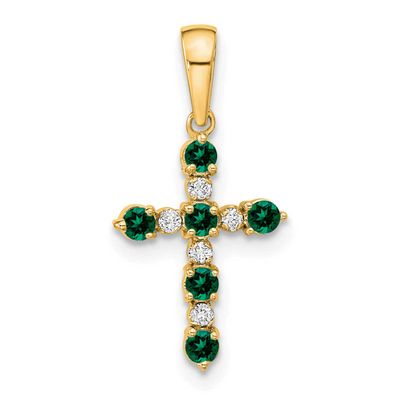 Lab Created Emerald and Diamond Cross Pendant 14k Gold, MPN: XP3387CE/A, UPC: