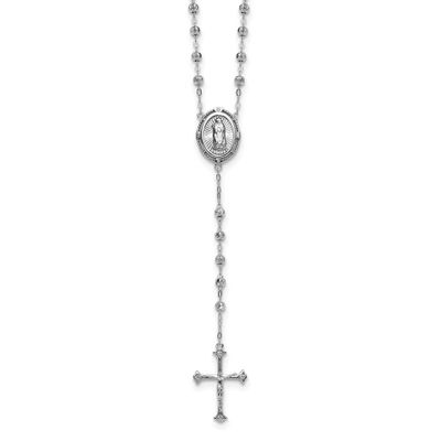 CZ Diamond Cut 18 Inch Rosary Necklace Sterling Silver Rhodium-Plated, MPN: QH5877-18, UPC: