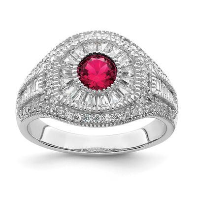 Polished Red &amp; White CZ Ring Sterling Silver Rhodium-Plated, MPN: QR7360, UPC: