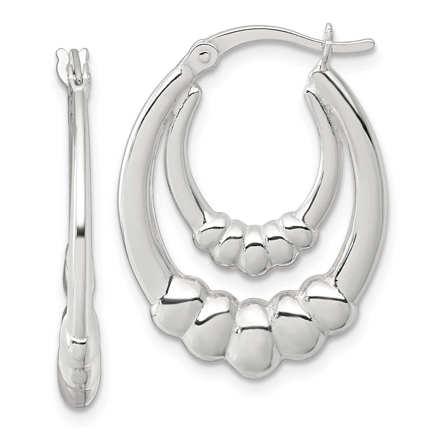 Scalloped Double Oval Hollow Hoop Earrings Sterling Silver Polished, MPN: QE17912, UPC: