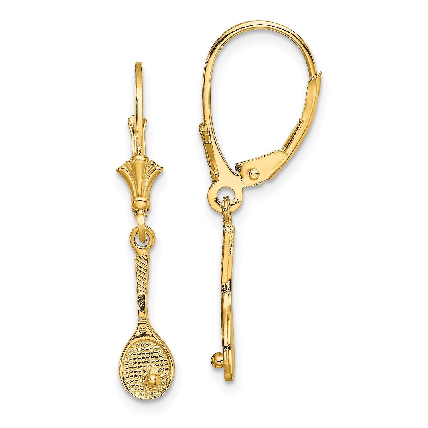 Tennis Racquet with Ball Leverback Earrings 14k Gold Polished, MPN: TF1803, UPC: 637218177141