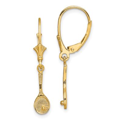 Tennis Racquet with Ball Leverback Earrings 14k Gold Polished, MPN: TF1803, UPC: 637218177141