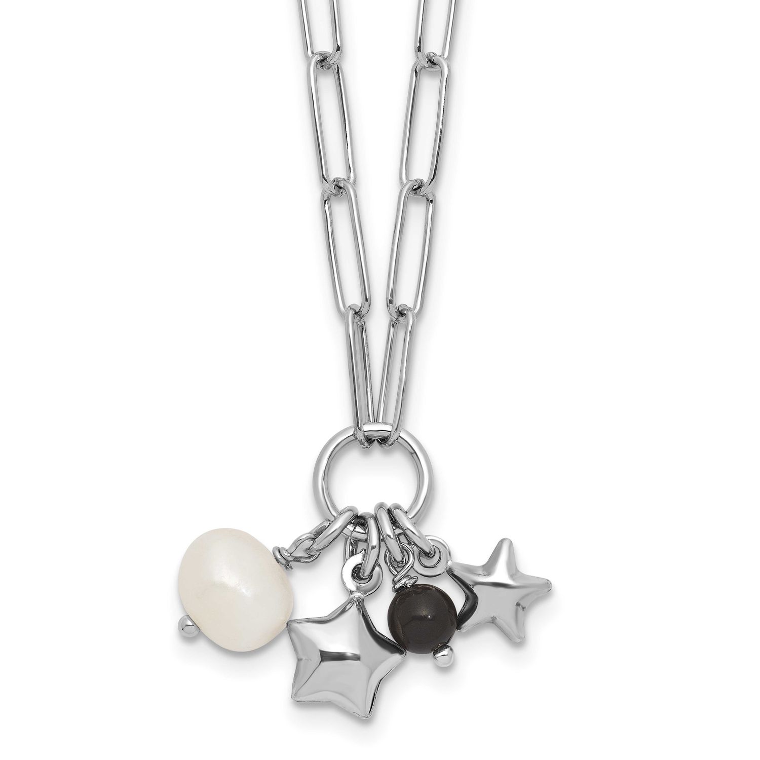 Fwc Pearl Star Acrylic Bead 17.75 Inch with 2 Inch Extender Paperclip Necklace Sterling Silver Rhod…