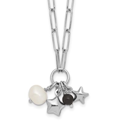 Fwc Pearl Star Acrylic Bead 17.75 Inch with 2 Inch Extender Paperclip Necklace Sterling Silver Rhod…