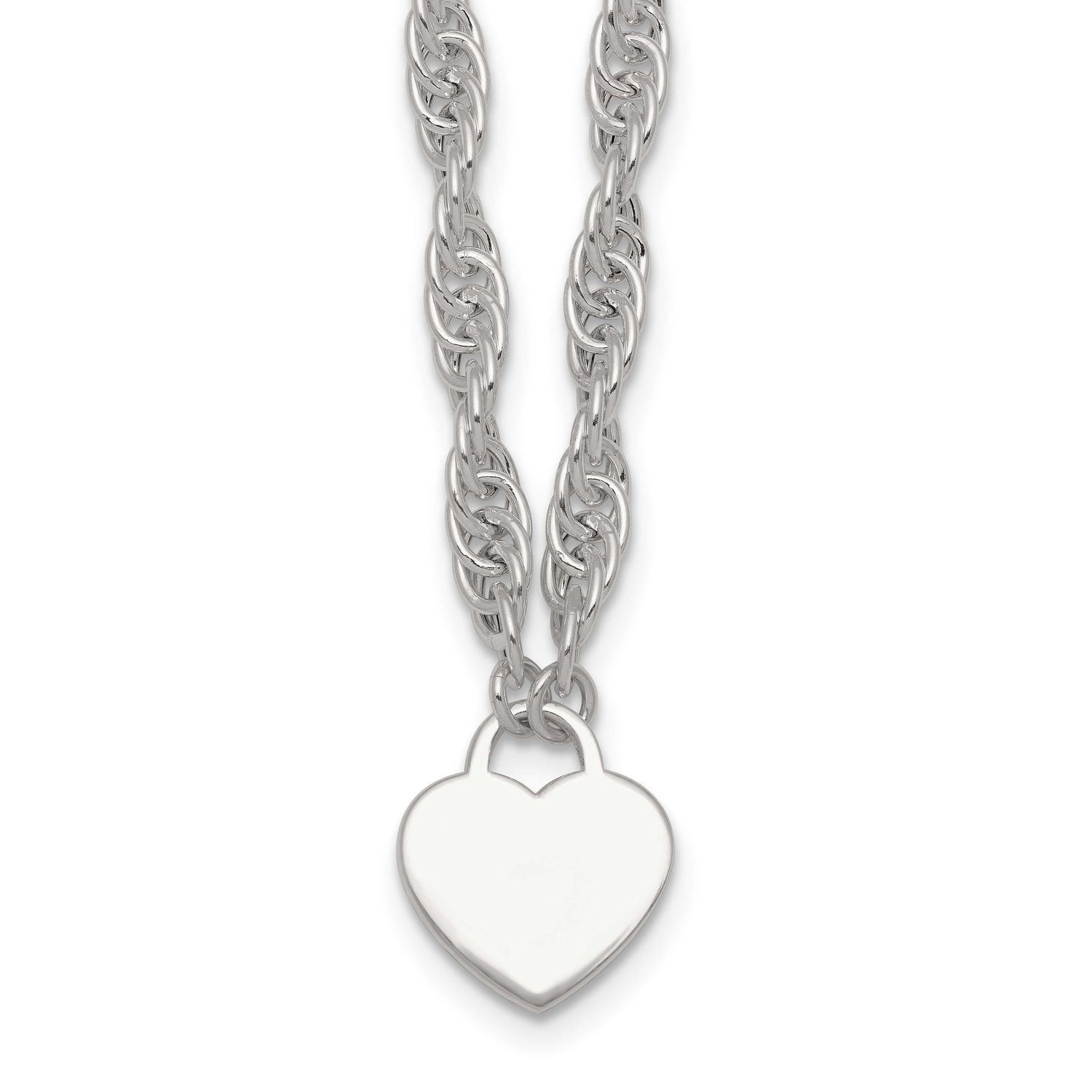 Engravable Heart 16 Inch with 2 Inch Extension Necklace Sterling Silver Polished, MPN: QG6967-16, U…