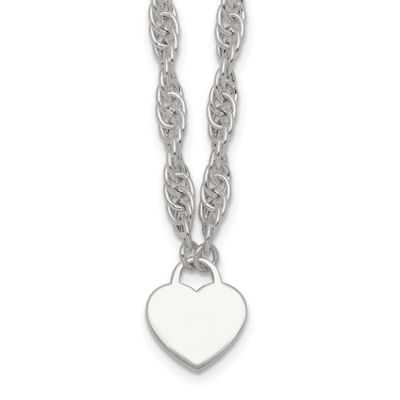 Engravable Heart 16 Inch with 2 Inch Extension Necklace Sterling Silver Polished, MPN: QG6967-16, U…